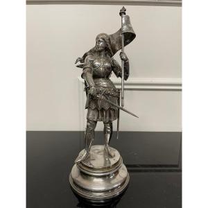 Jean Baptiste Germain - Joan Of Arc In Silver Bronze Armor H: 28 Cm